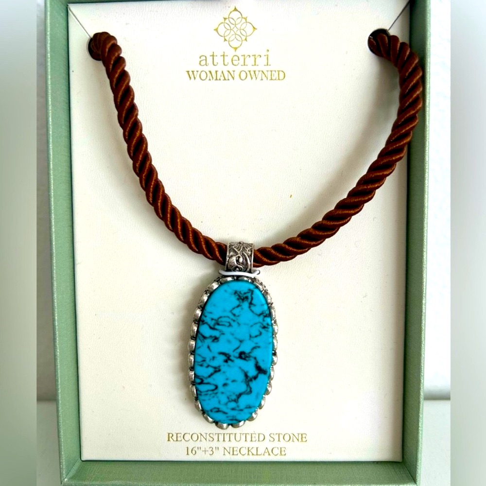 Nwt Atterri Reconstituted Turquoise Stone Beaded Necklace 16 3 40$